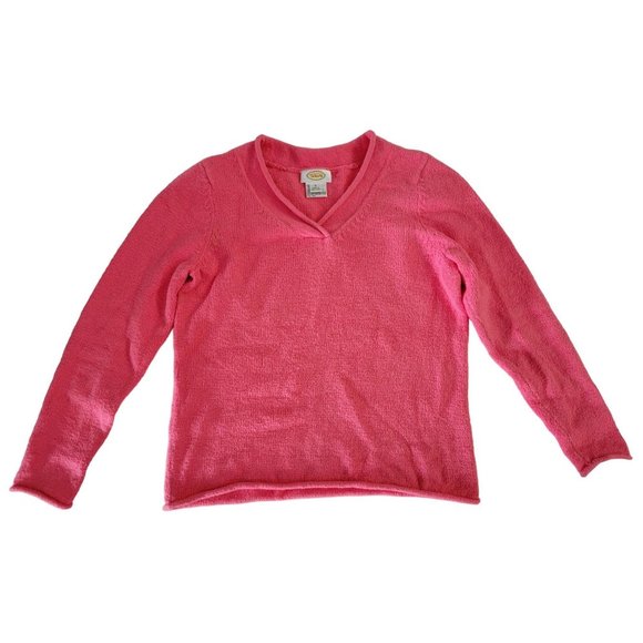 Talbots Dark Pink V Neck Long Sleeve Shirt - Sweatshirt like Material - Picture 1 of 3